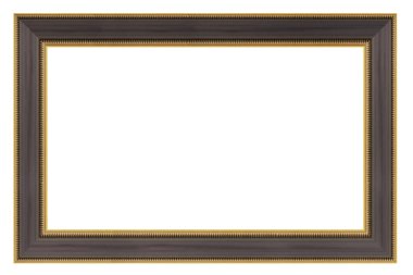 Beyaz arka planda izole edilmiş eski tarz kahverengi ve altın rengi çerçeve