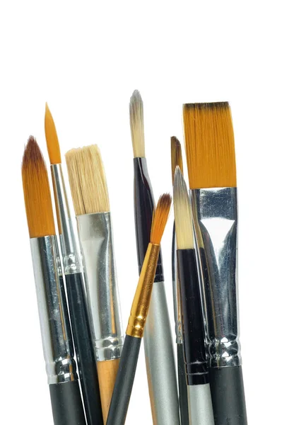 Various Professional Paint Brushes Isolated White Background — Stock Photo, Image