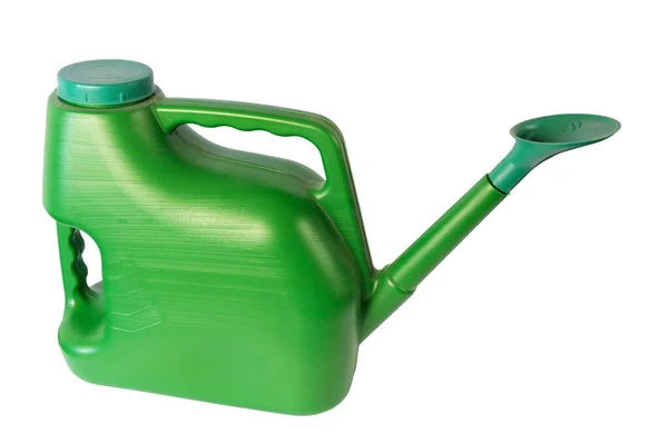 Groene Plastic Gieter Geïsoleerd Witte Achtergrond — Stockfoto