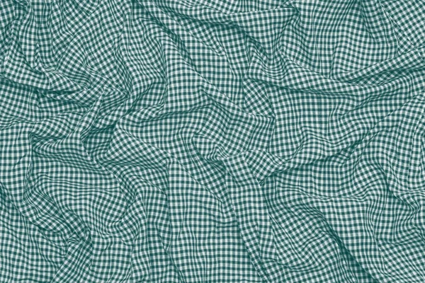Nahaufnahme Von Zerknüllten Smaragdgrünen Karierten Stoff Hintergrund Textur Textiles Konzept — Stockfoto