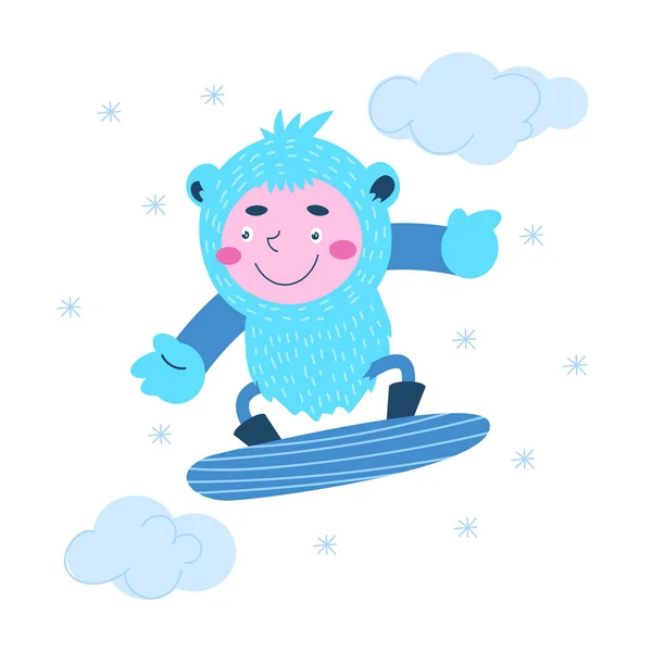 Fabelhafter Yeti Auf Einem Snowboard Eine Einfache Illustration Auf Weißem — Stockvektor
