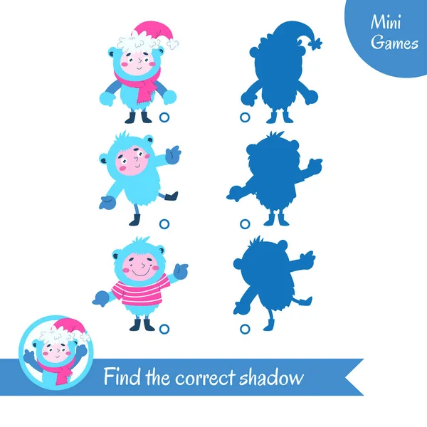 Find the right shadow. Educational game for preschool children. — Stock Vector