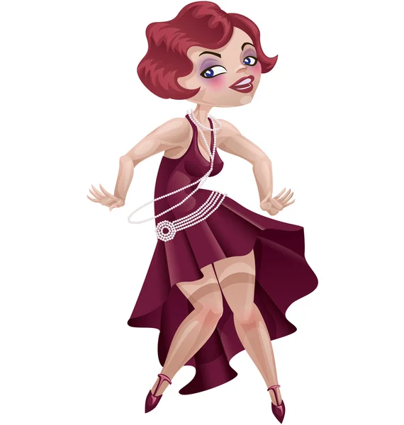 Rindo bonito cartoon flapper menina em vestido Art Deco — Vetor de Stock