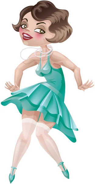Laughing cute cartoon flapper girl in Art Deco dress — Stock Vector