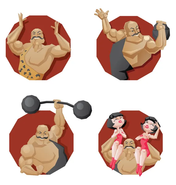 Set of torso circus smiling strong man — Stock Vector