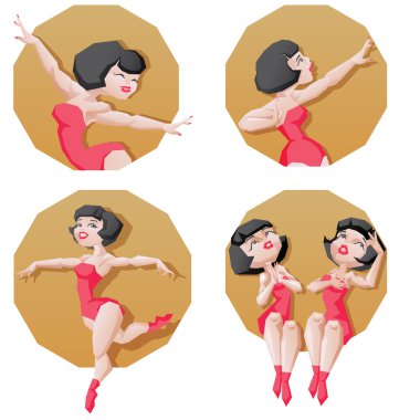 Pin-up karikatür kız sirk hava sanatçı ve verimlilik