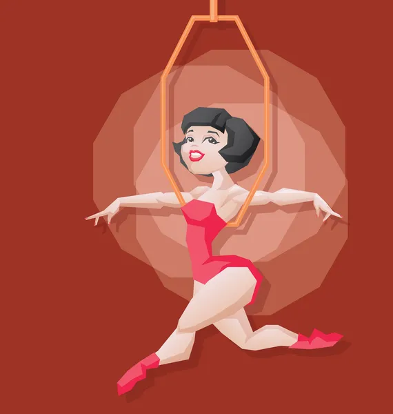 Pin-up cartoon girl circus aerial artist performace — Stock Vector