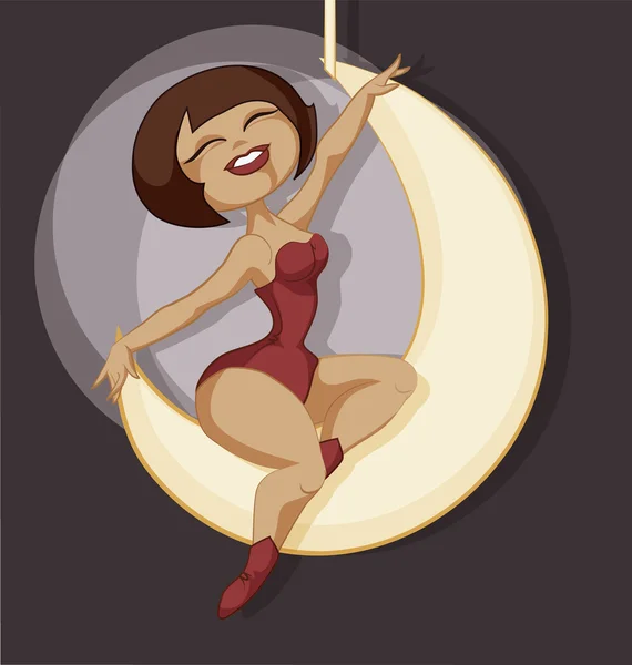 Pin-up cartoon girl circus aerial artist performace — Stock Vector