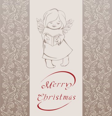Rich ornate Christmas background with singing angel. clipart