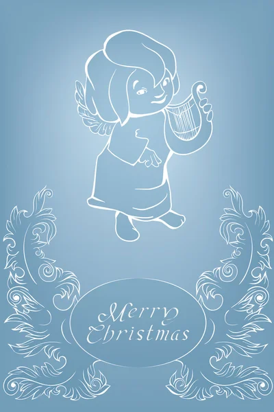 Rich ornate Christmas background with singing angel. — Stock Vector