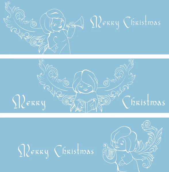 Rich ornate Christmas banner background with singing angels. — Stock Vector