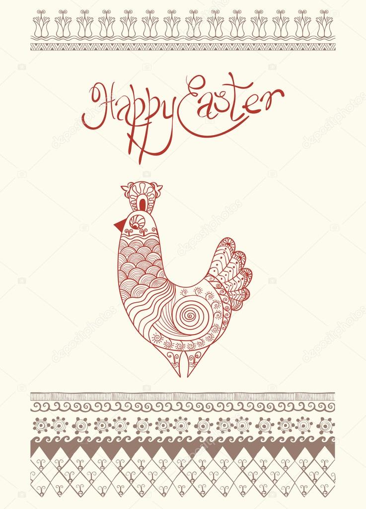 Easter egg card design with folk decoration