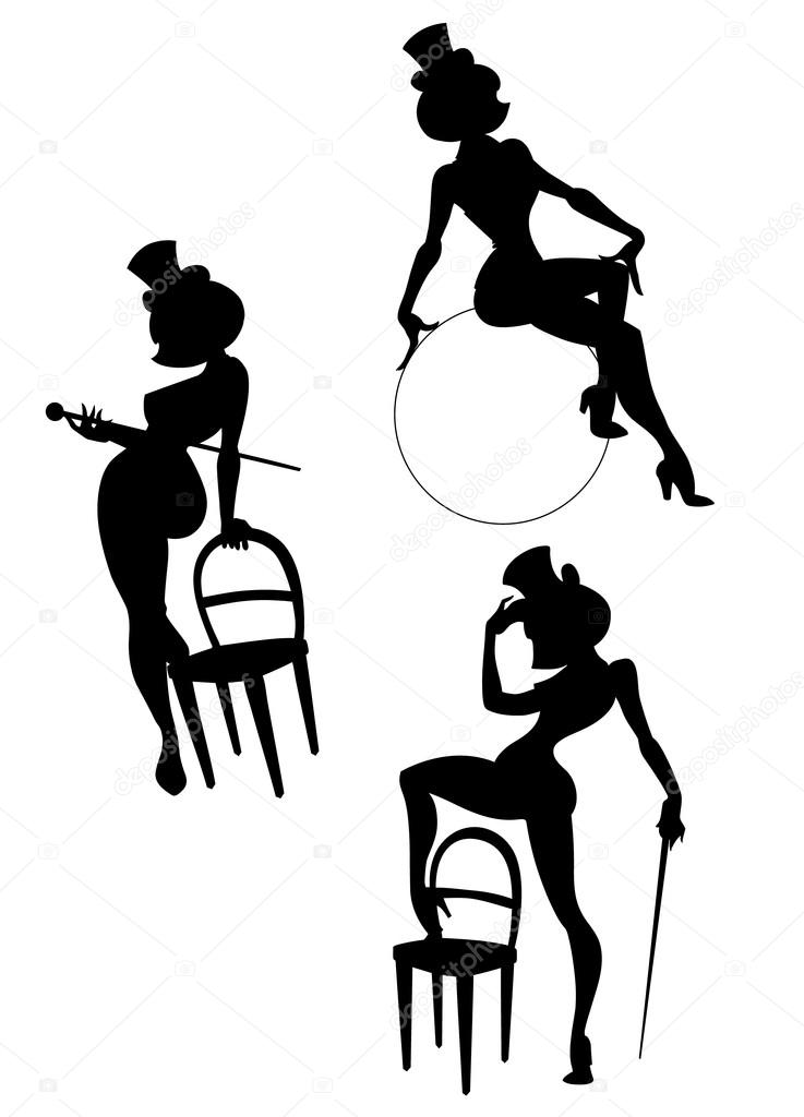 Silhouettes of perfomance burlesque artist