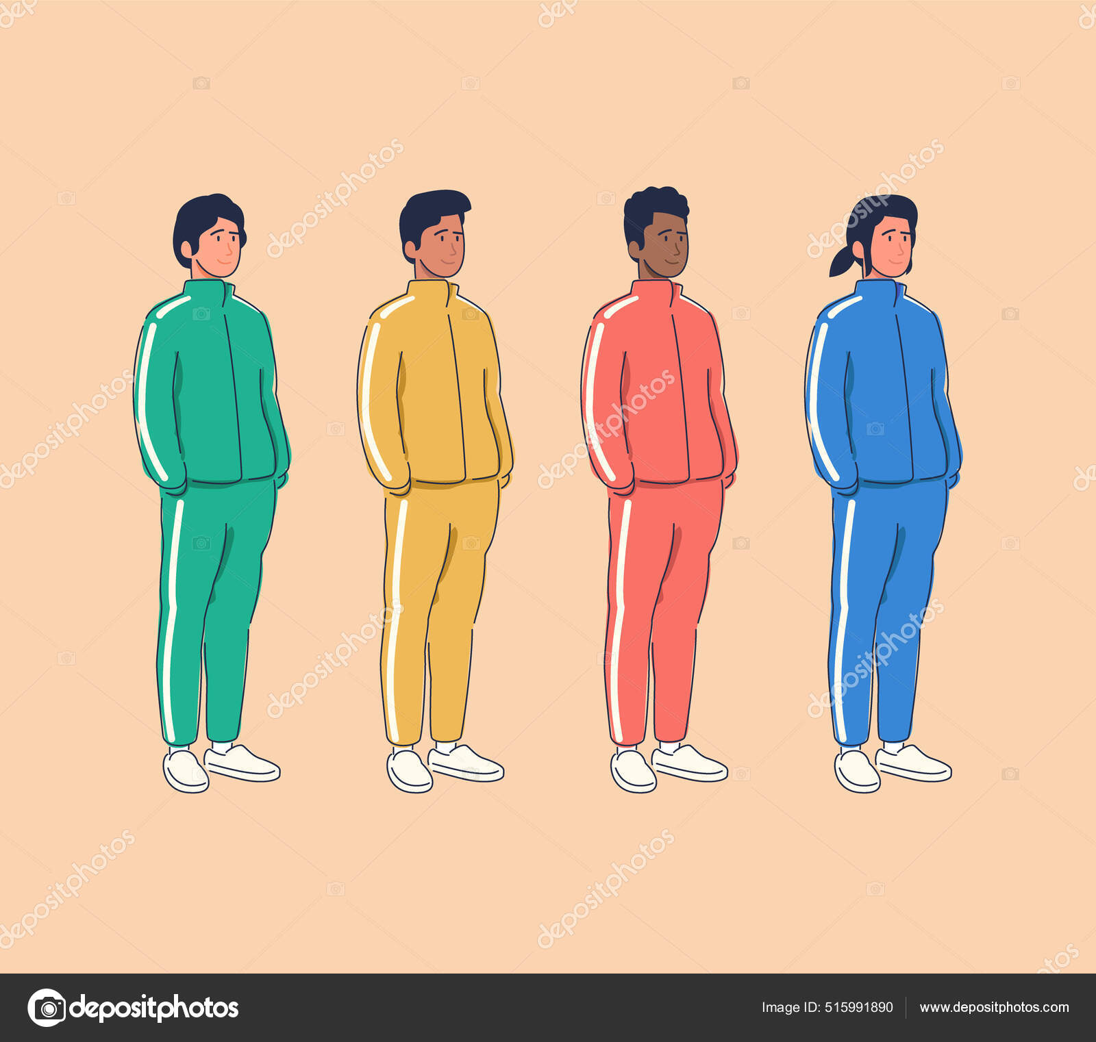 Multicultural Group Men Wearing Color Sports Jackets Set Green Yellow Stock  Vector Image by ©itsmax #515991890