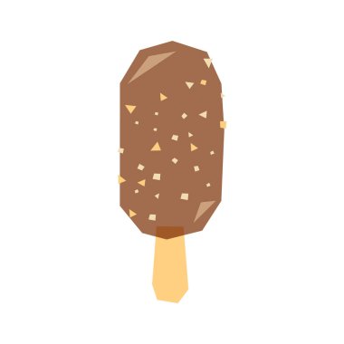 Çikolata kaplı dondurma, fındık kırıntıları, baskı tekniğiyle çizim. Donmuş tatlı üzerine kakao jöleli..