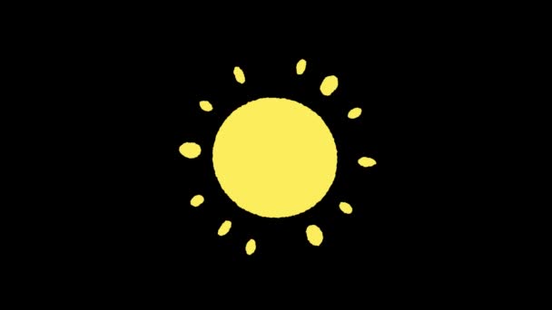 Солнечная Погода Анимация Желтое Солнце Черном Фоне Видео — стоковое видео