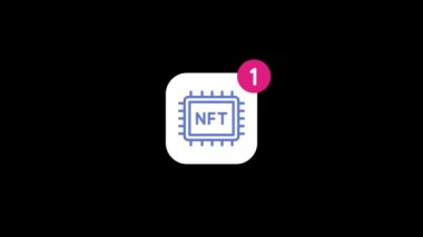 Siyah arkaplanda NFT uygulaması canlandırma simgesi. Alfa maskesi için uygun, karışım için. Finansal olmayan sembolik video döngüsü, kripto varlıkları konsepti.