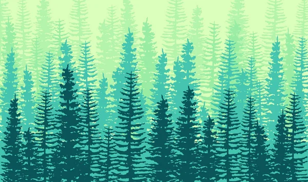 Green Mist Pine Tree Forest Horizontal Seamless Flat Design Shades — Stock vektor