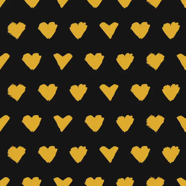 Hand Drawn Yellow Hearts Simple Texture Black Background Multiple Painted — Stockvektor
