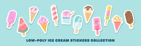 Set Summer Ice Cream Stickers Modern Flat Design — Stockvector