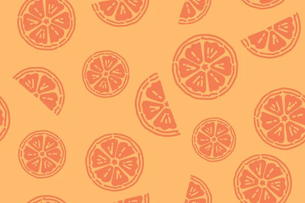 Patrón Naranja Brillante Sin Costuras Con Naranjas Frescas Rebanadas Mandarinas — Vector de stock