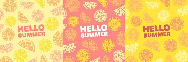 Witam Summer Citrus Tła Collection Szablon Kwadratowy Cytryna Pomarańcza Grejpfruty — Wektor stockowy