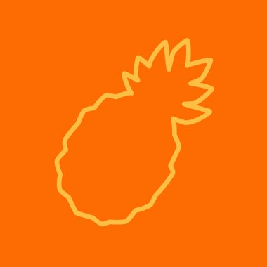Portakal Arkaplan 'da karikatür ananası izole edilmiş, ana hatları çizilmiş. Taze Pineapple Fruit Silhouette, Düzenlenebilir Vuruşlarla Vektör EPS. Yaz Meyve Topluluğu Simgesi