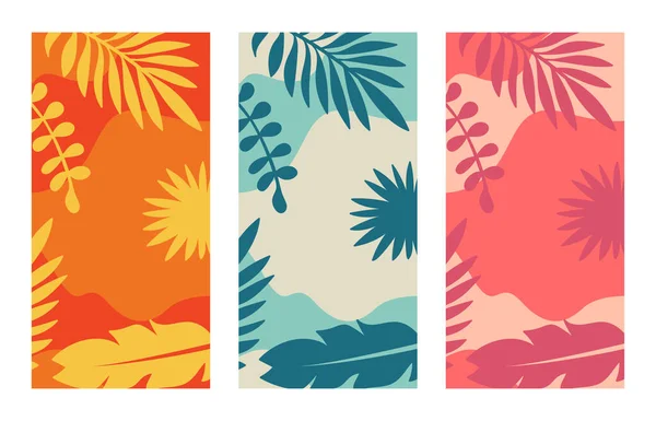 Set Abstract Summer Vertical Posters Tropical Leaves Plants Designs Copy — Image vectorielle