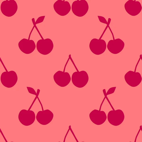 Red Sweet Cherry Seamless Pattern Flat Design Στυλ Χειροποίητα Καρτούν — Διανυσματικό Αρχείο