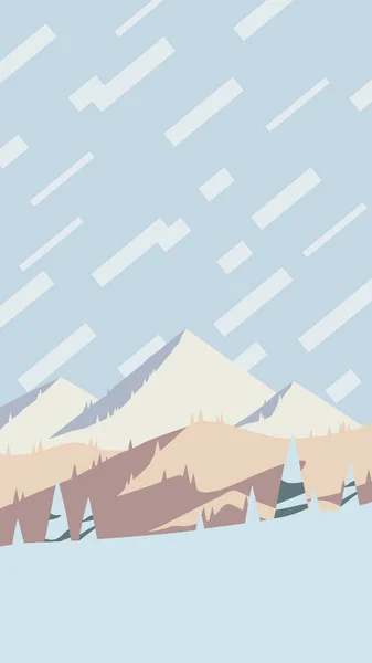 Holiday Mountains Flat Design Vertical Poster Sunset Winter Hills Artwork — Stock Vector