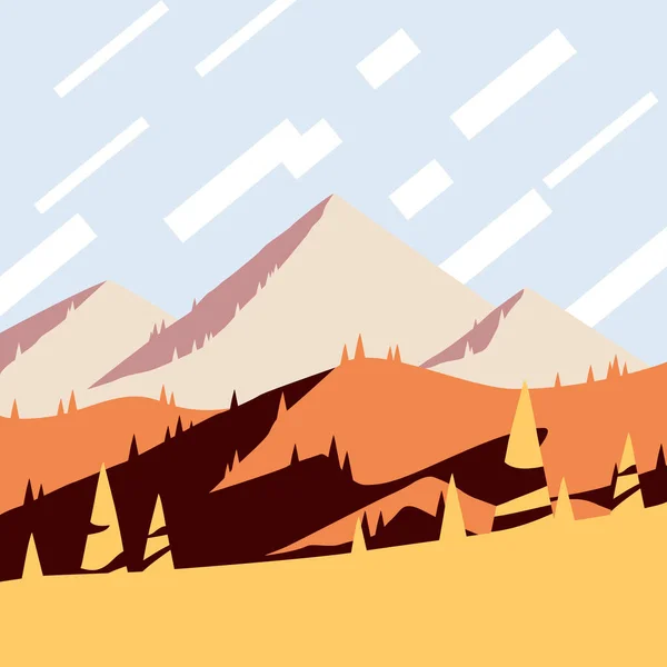 Fall Mountains Flat Design Square Poster Autumn Sunset Orange Yellow — Vector de stock