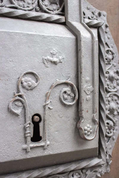 Vintage Zámek Panel Dveřích Stará Brána Středověkého Hradu Klíčová Dírka — Stock fotografie