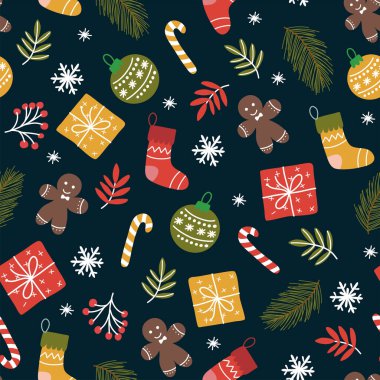 Yılbaşı ve yeni yıl çiçekleri, dalları, böğürtlenleri ve bitkileri olan kumaş tasarımları için. Noel kış posteri koleksiyonu. 