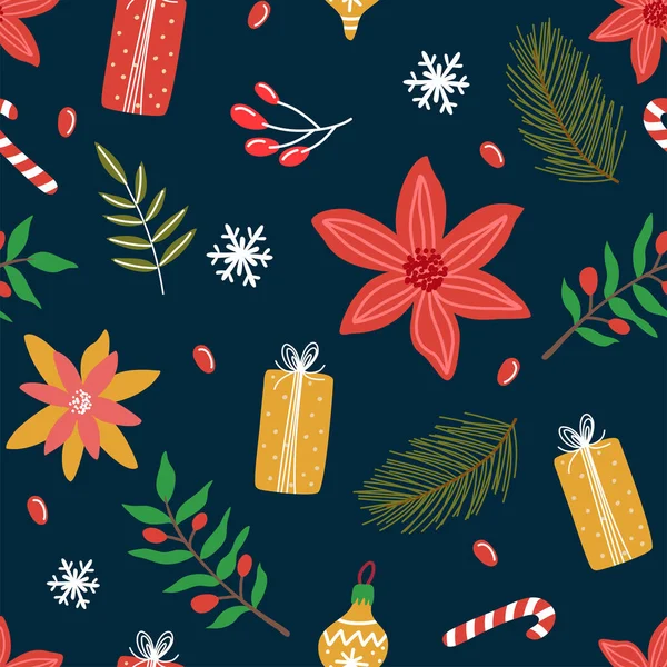 Новорічний Різдвяний Квітковий Безшовний Візерунок Обгортання Паперу Або Дизайну Тканини — стоковий вектор