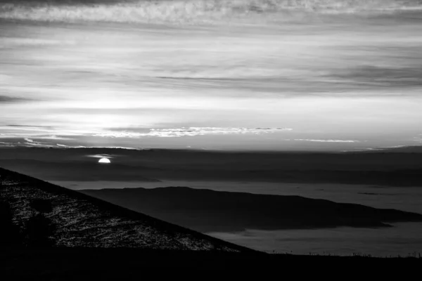 Vue Sur Vallée Ombrie Italie Dessus Une Mer Brouillard Coucher — Photo