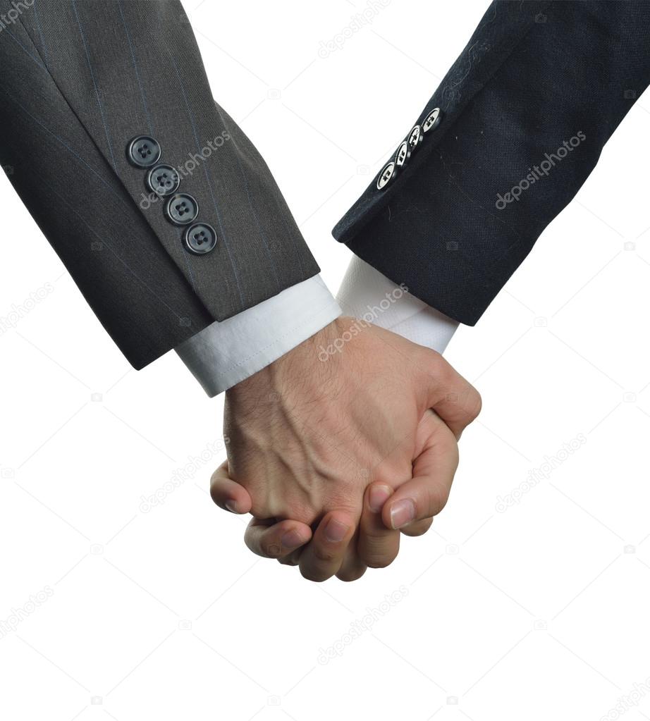 Two men clasped hands in love