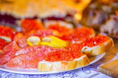 Kahvaltı, yemek, kırmızı balık, lezzetli yemek tatili.