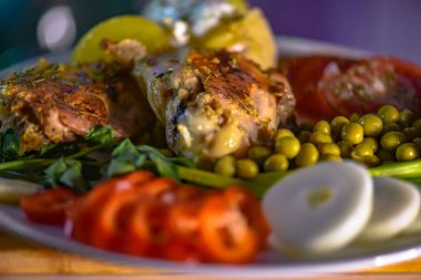   process of cooking plate delicious dish food appetizer meal meat