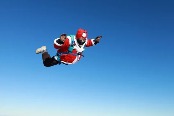 Skydiving Skydiver Vestido Pai Natal Salto Antes Ano Novo — Fotografia de Stock