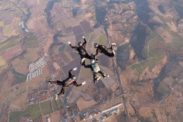 Group Skydiving Team Jump Skydive Team Training Sky — Stock Photo, Image