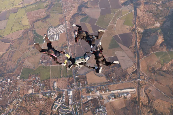 Paraquedismo Grupo Salto Equipa Equipa Pára Quedismo Está Treinar Céu Imagens De Bancos De Imagens