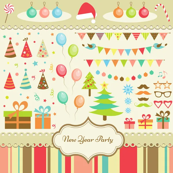 Set of New Year Party Elements — Stock Vector