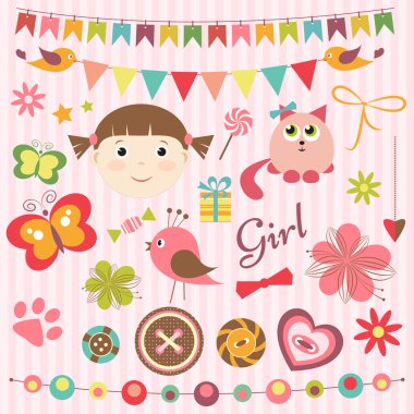 Scrapbook baby girl set clipart