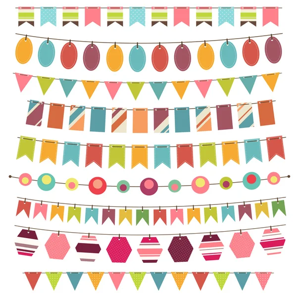 Bunting coloré et guirlande ensemble — Image vectorielle