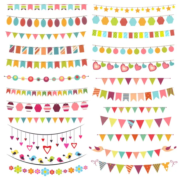 Bunting colorido y guirnaldas — Vector de stock