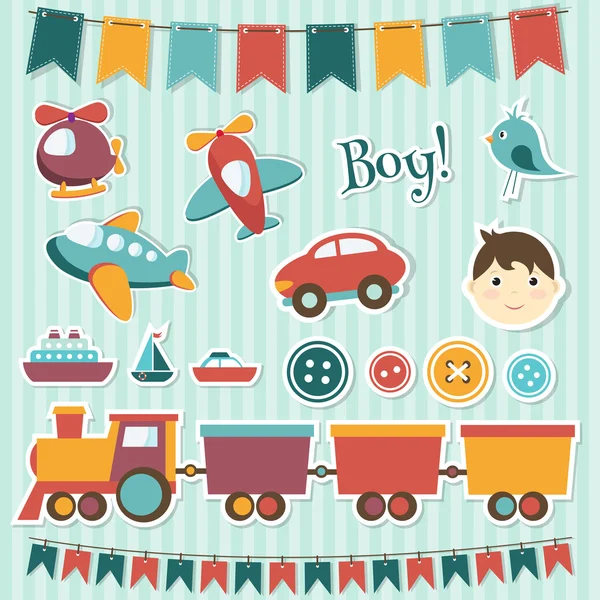 Scrapbook baby boy set — Stock vektor