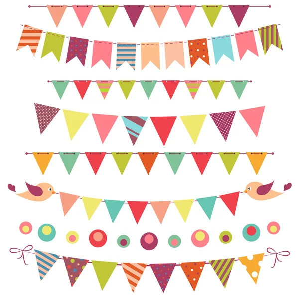 Bunting and garland set isolated on white — Stock Vector