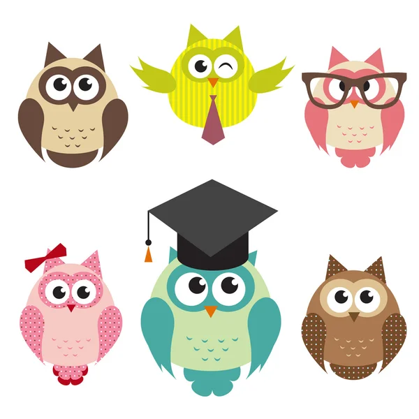 Set of cute owls — Stock Vector