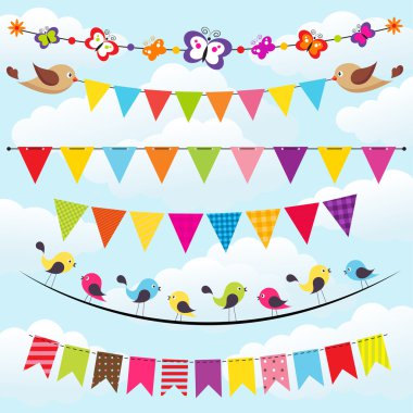 bunting and garland set on the sky clipart