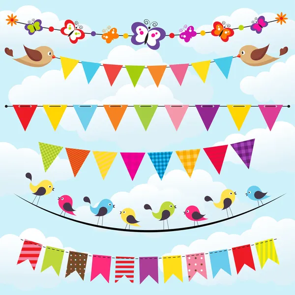 Bunting and garland set on the sky — Stock Vector